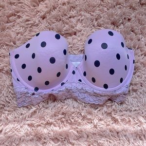 Strapless Pink polka-dot lace bra